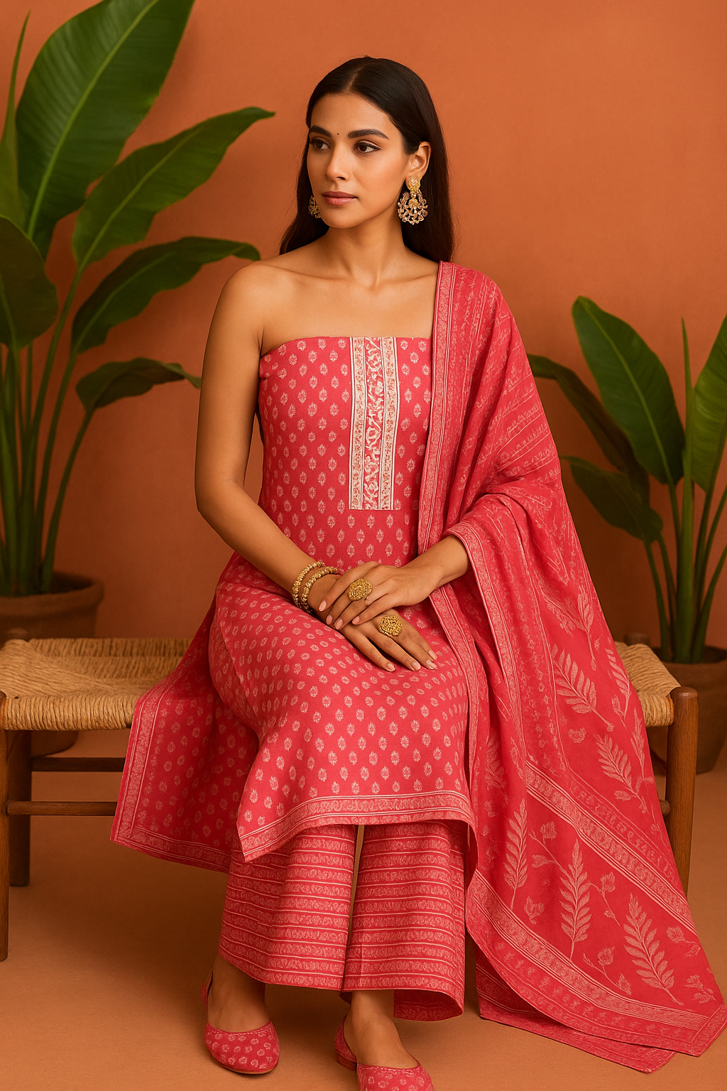 Elegant Pink Cotton Suit Set
