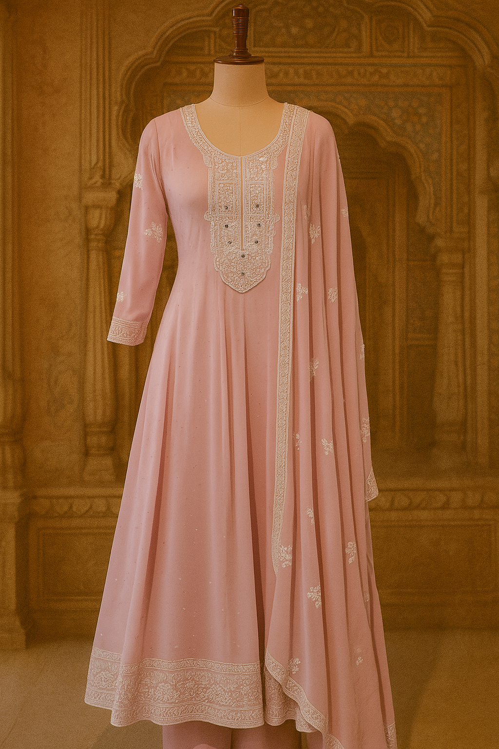 Pink Georgette Floor-Length Frock with Dupatta