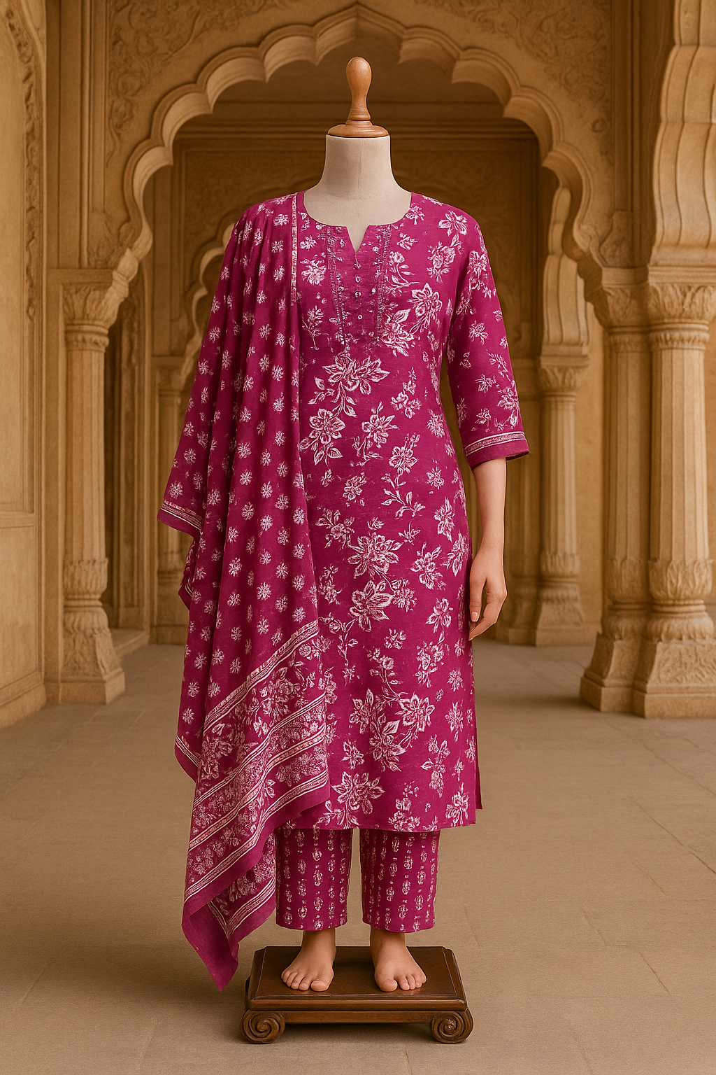 Magenta Floral Cotton Suit Set