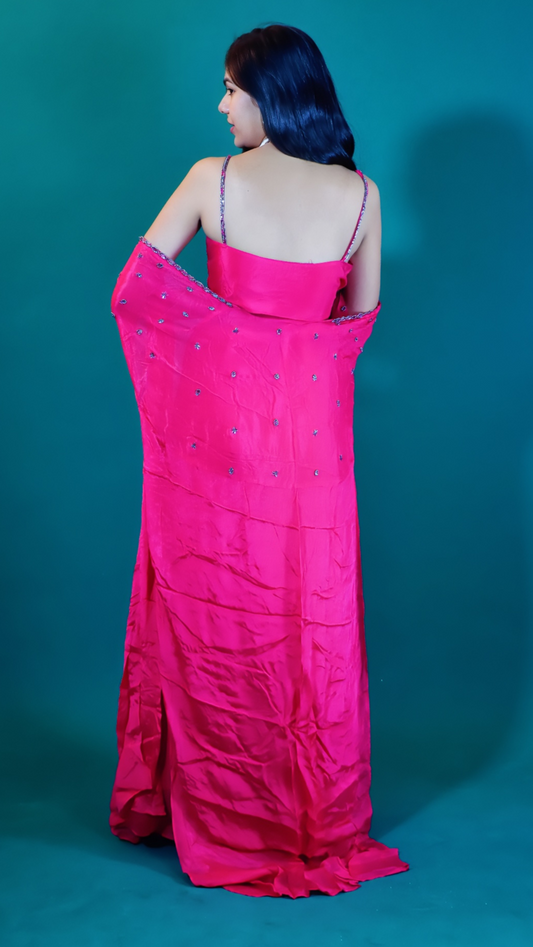 Pink Georgette Dhoti Style Dress with Shrug