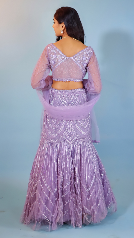 Lilac Fish Cut Lehenga