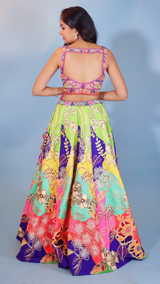 Multicolor Silk Blend Lehenga