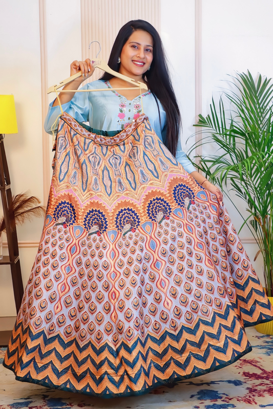 Multicolor Art Silk Unstitched Lehenga