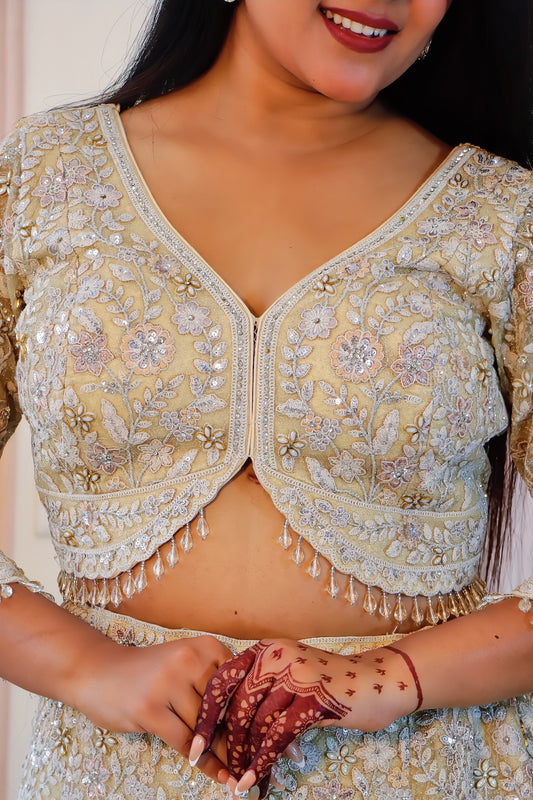 Pastel Pistachio Beige Lehenga Set