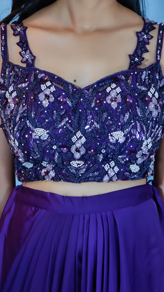 Purple Dhoti Style Dress with Shrug – Satin Silk