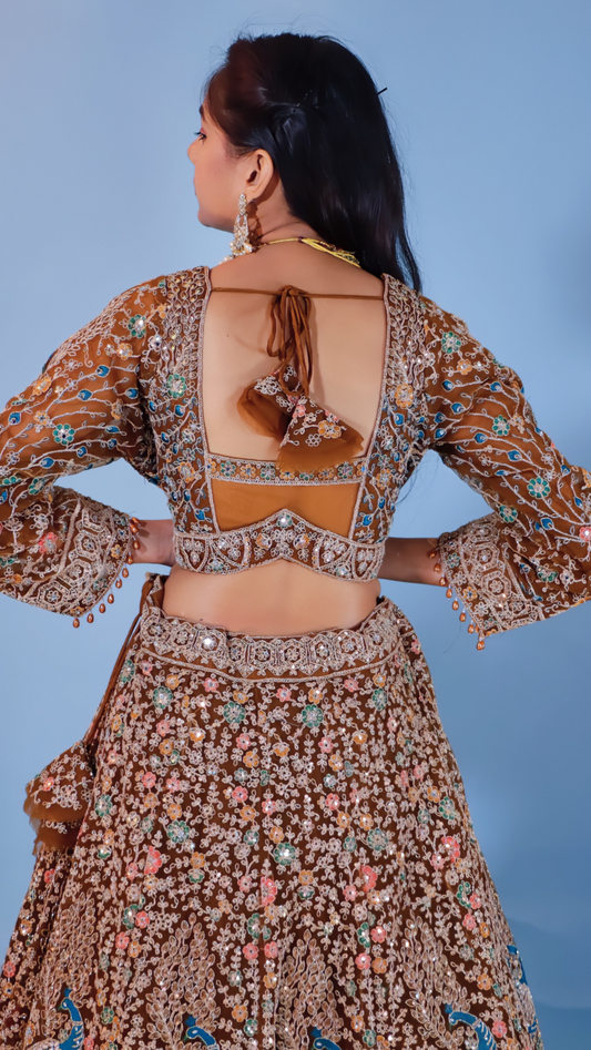 Brownish Golden Net Bridal Lehenga