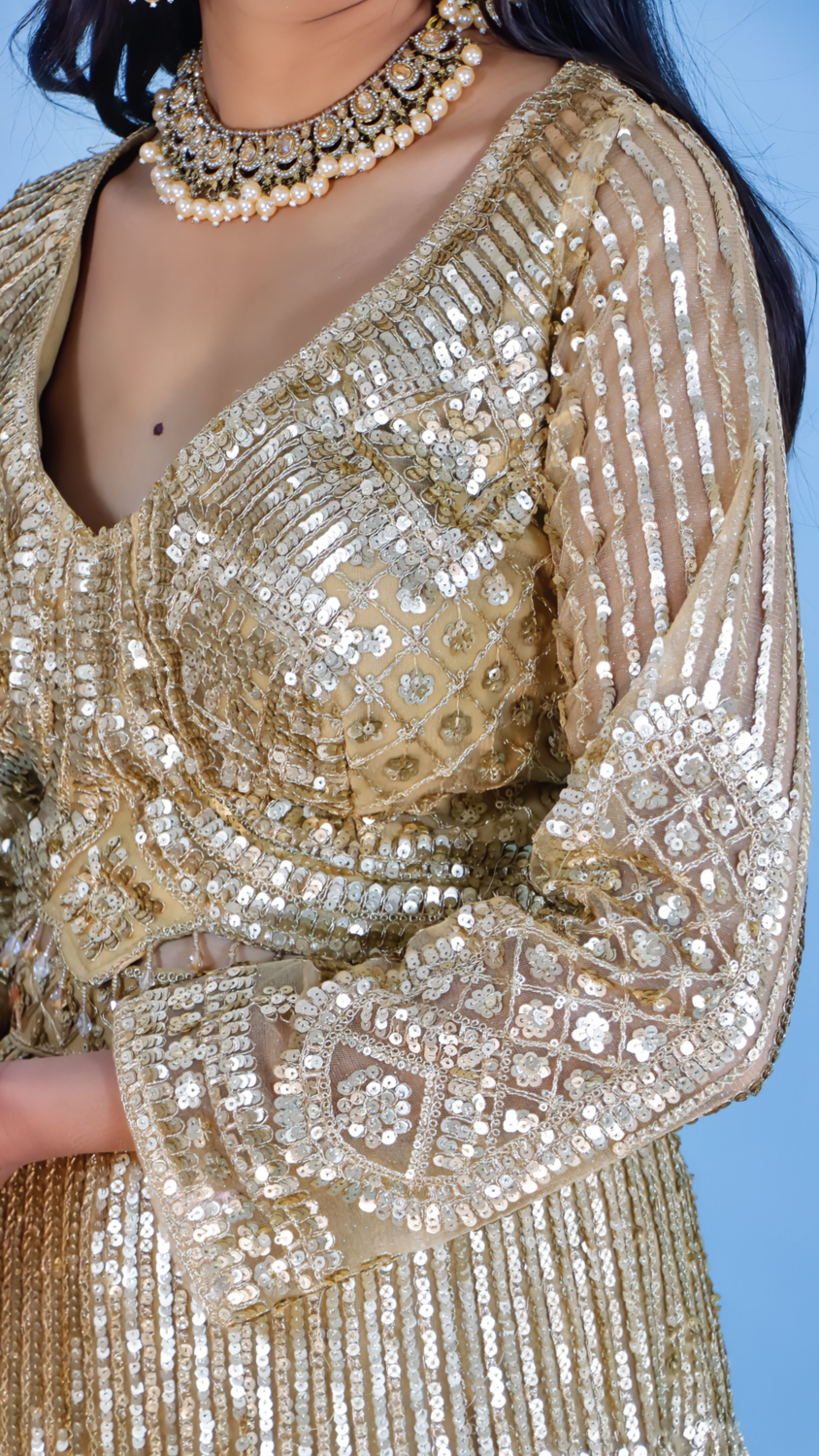 Golden Sequins & Zari Work Lehenga