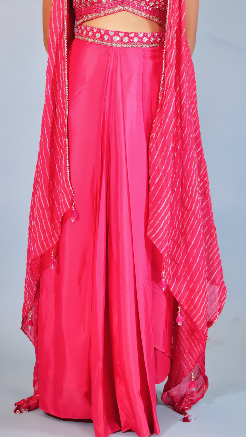 Pink Georgette Dhoti Style Dress with Shrug