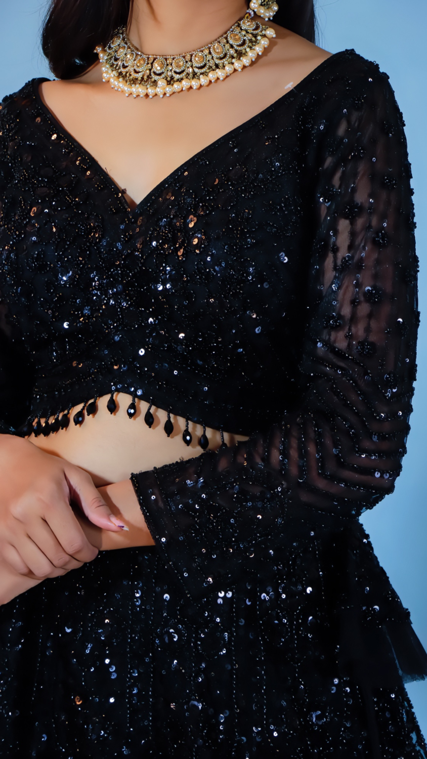 Elegant Black Net Lehenga
