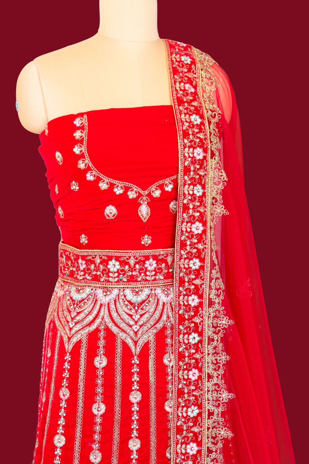 Blood Red Velvet Bridal Lehenga