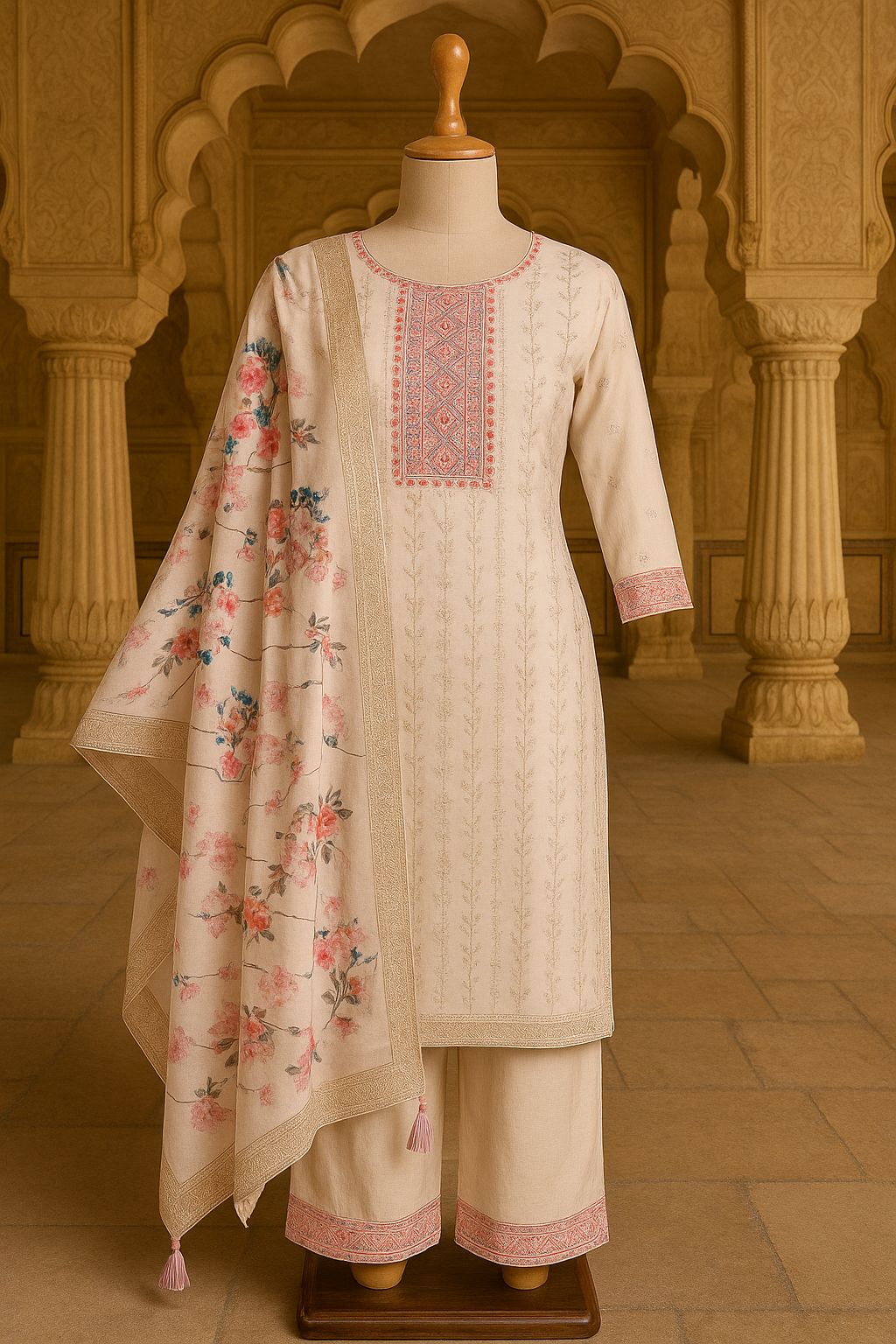 Dusky Pink Chanderi Silk Kurti with Pant & Dupatta