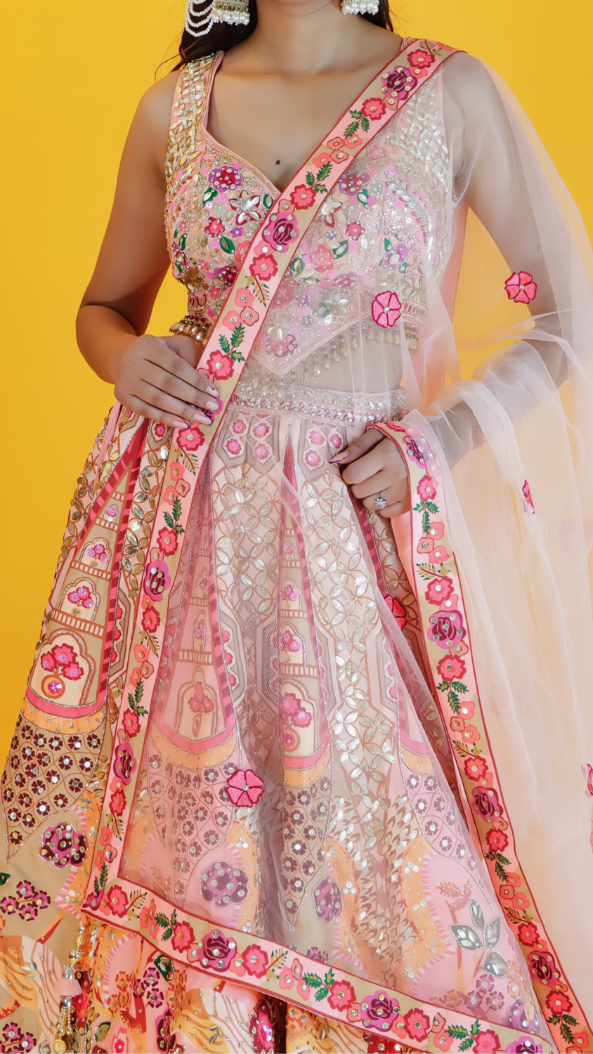Peach Pink Raw Silk Lehenga