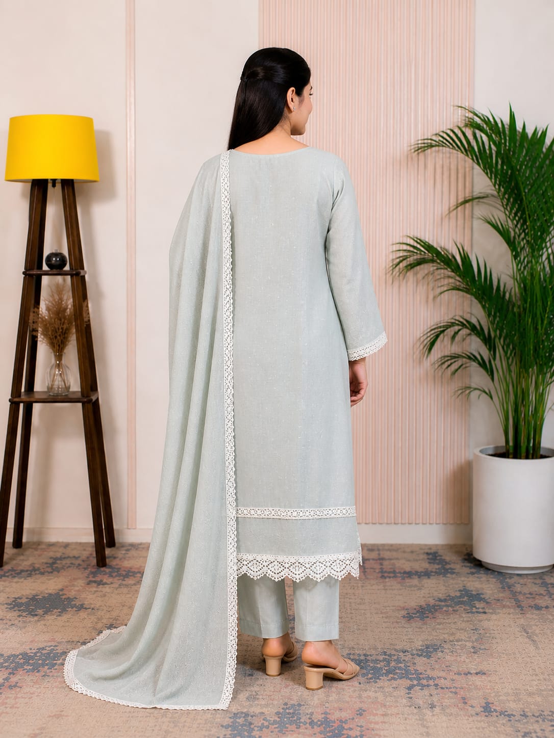 Serene Mist Embroidered Kurta Set with Dupatta