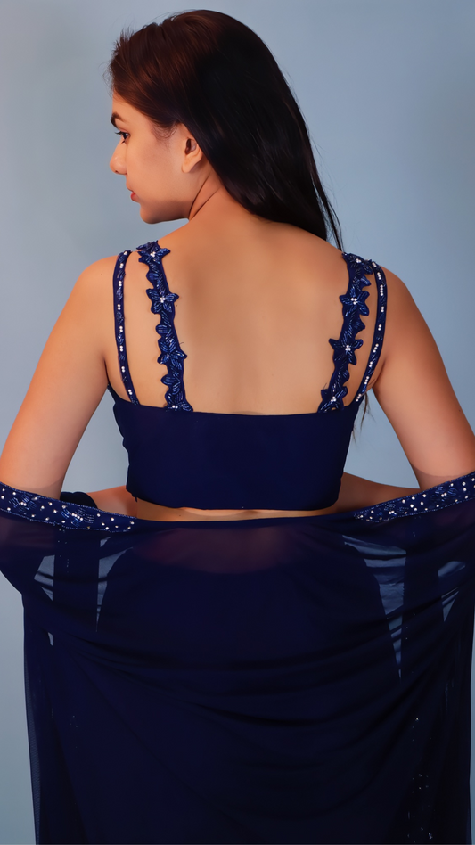 Navy Blue Dhoti Style Dress with Shrug