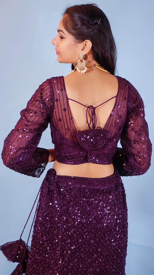 Wine Fish Cut Lehenga