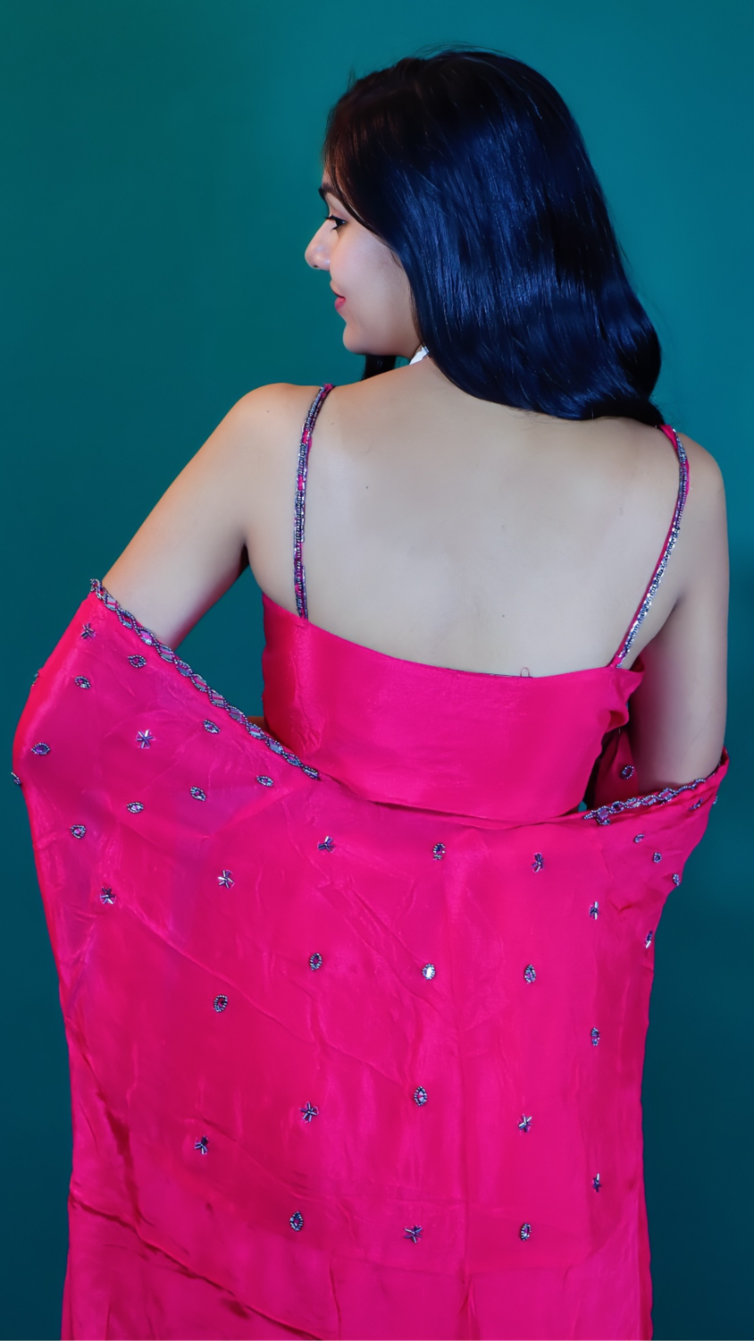 Pink Georgette Dhoti Style Dress with Shrug