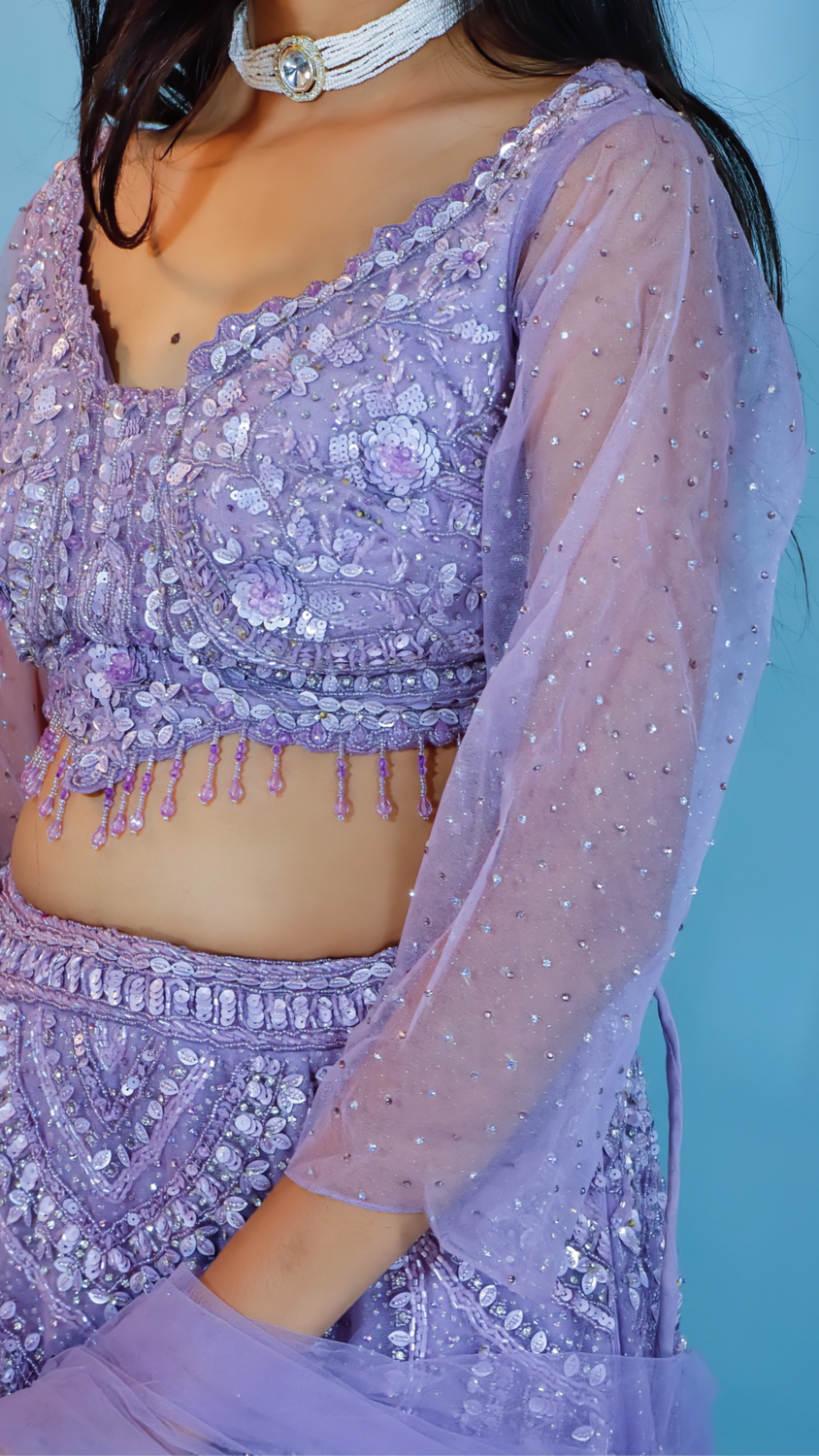 Lilac Fish Cut Lehenga