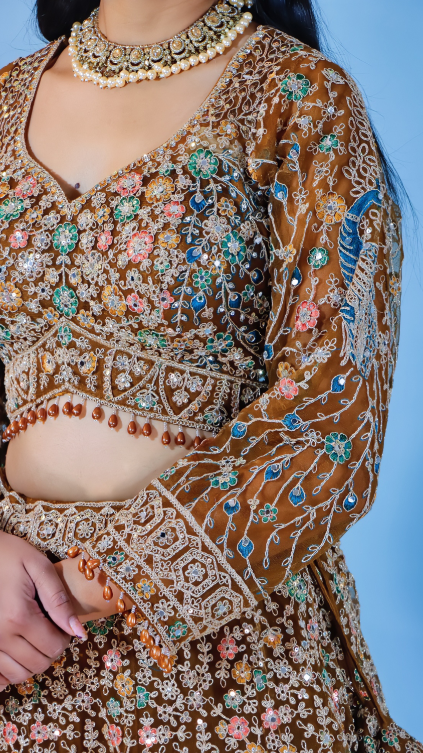 Brownish Golden Net Bridal Lehenga