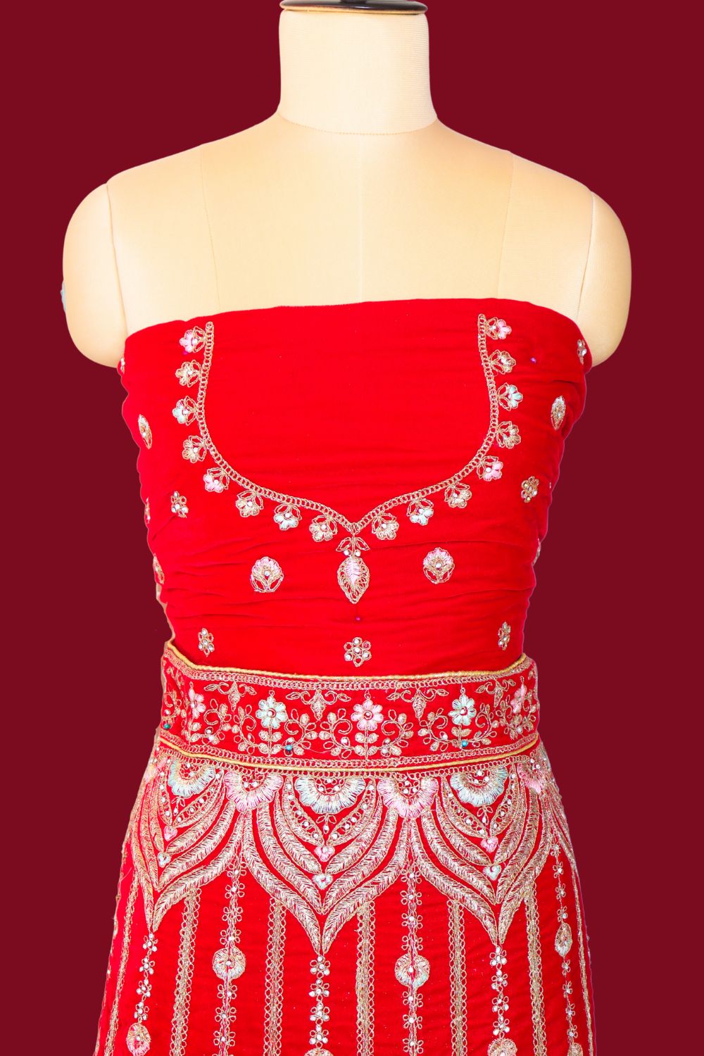 Blood Red Velvet Bridal Lehenga