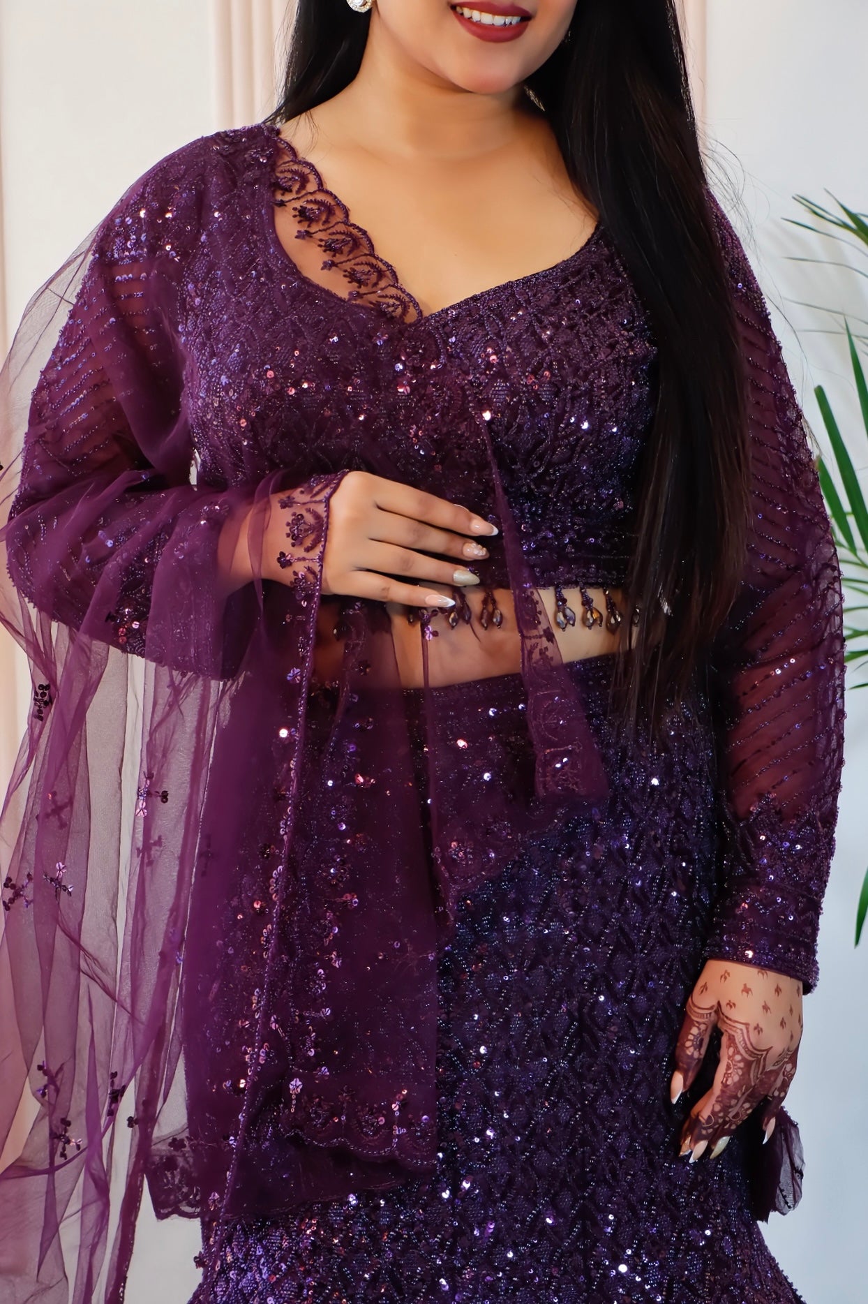 Wine Net Fish Cut Lehenga