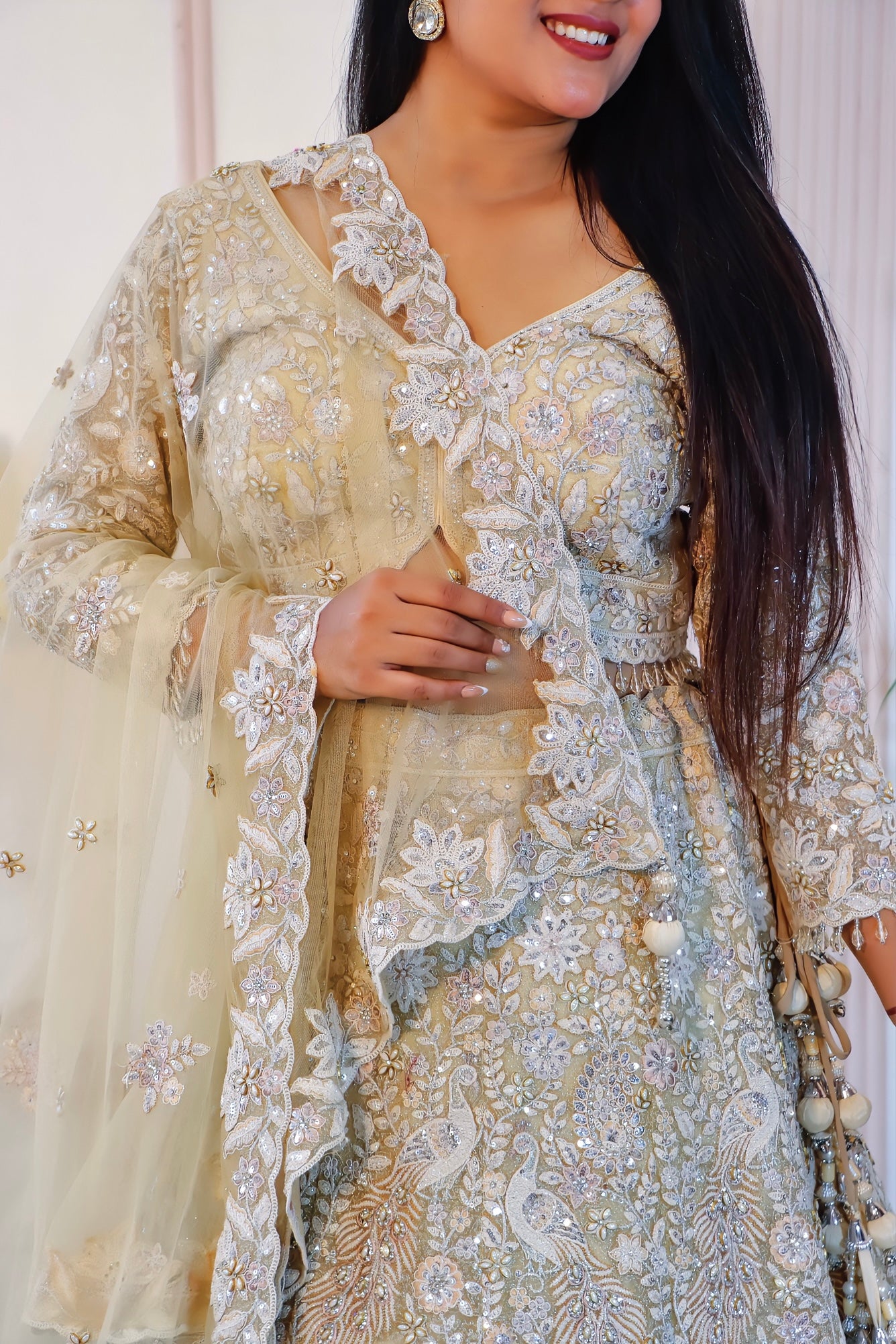 Pastel Pistachio Beige Lehenga Set