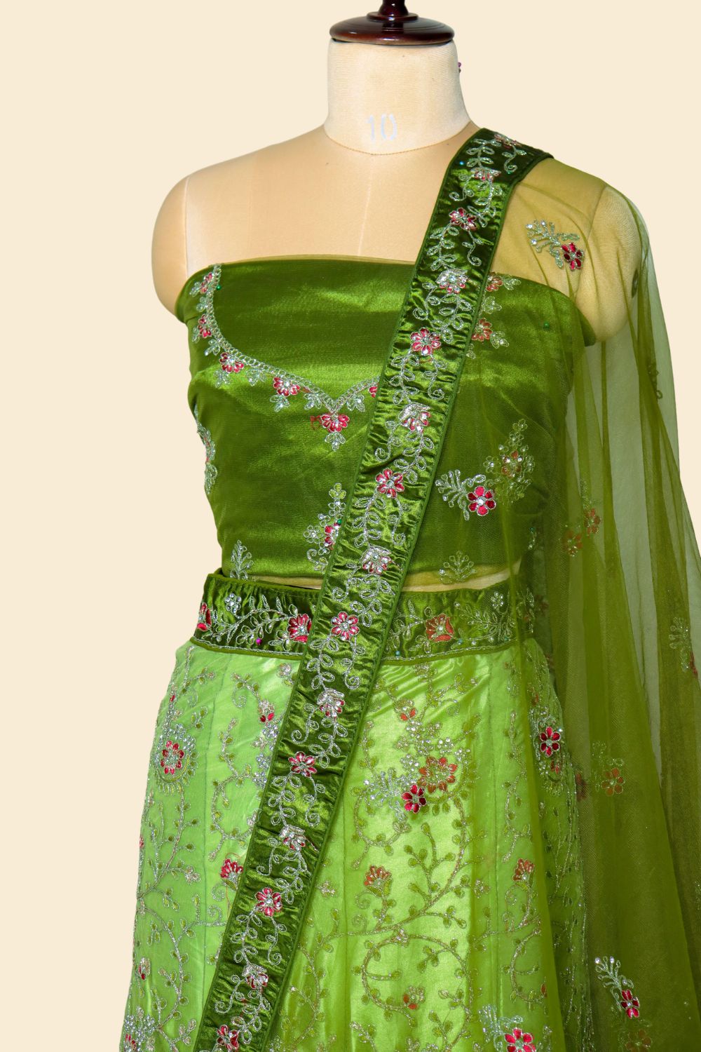 Emerald Elegance Bridal Lehenga in Net
