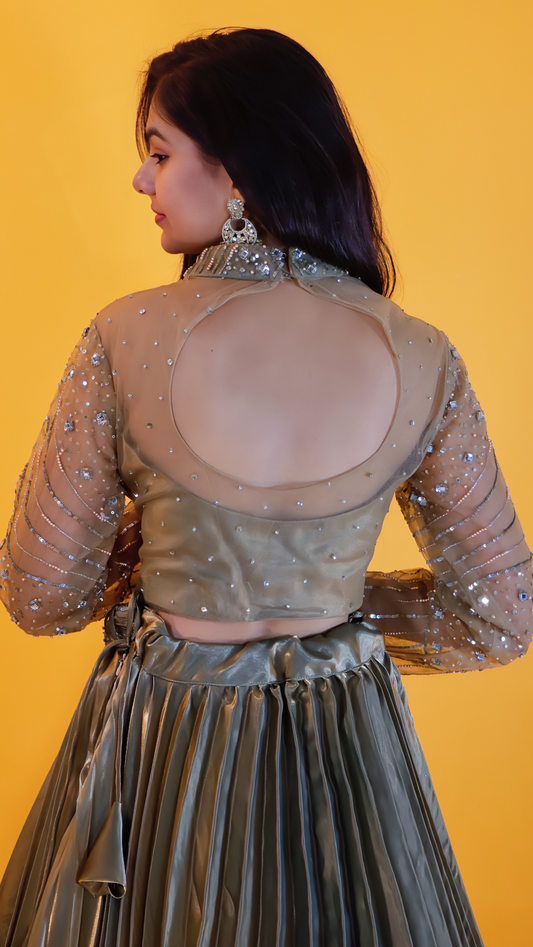 Olive Green Satin Lehenga