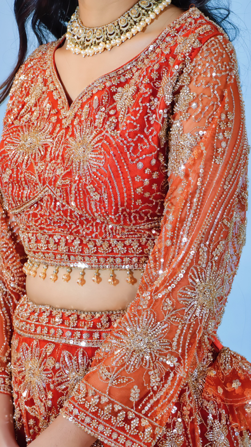 Orange Lehenga with Sequin