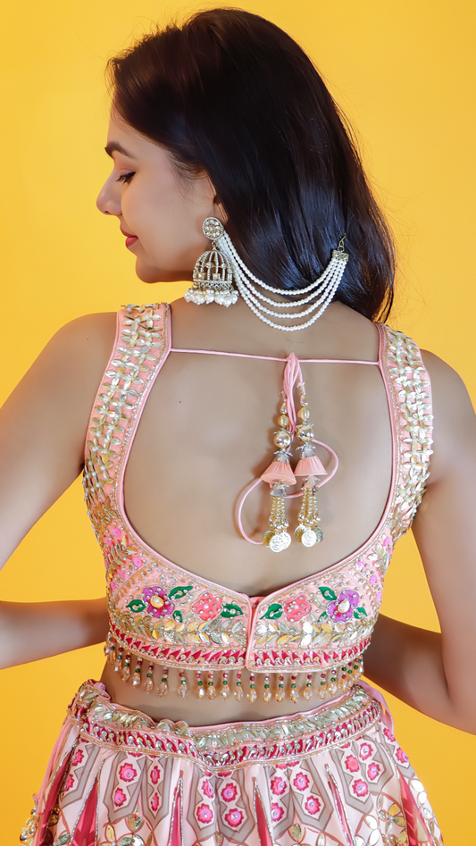Peach Pink Raw Silk Lehenga