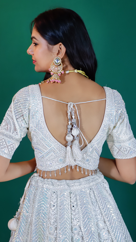 White Raw Silk Lehenga