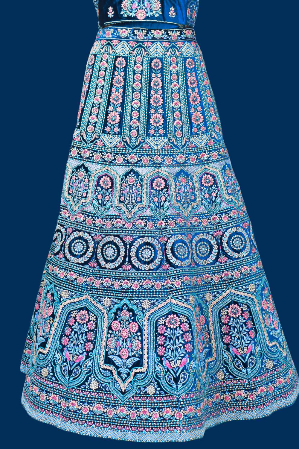 Velvet Bridal Lehenga with Mirror & Zari Work