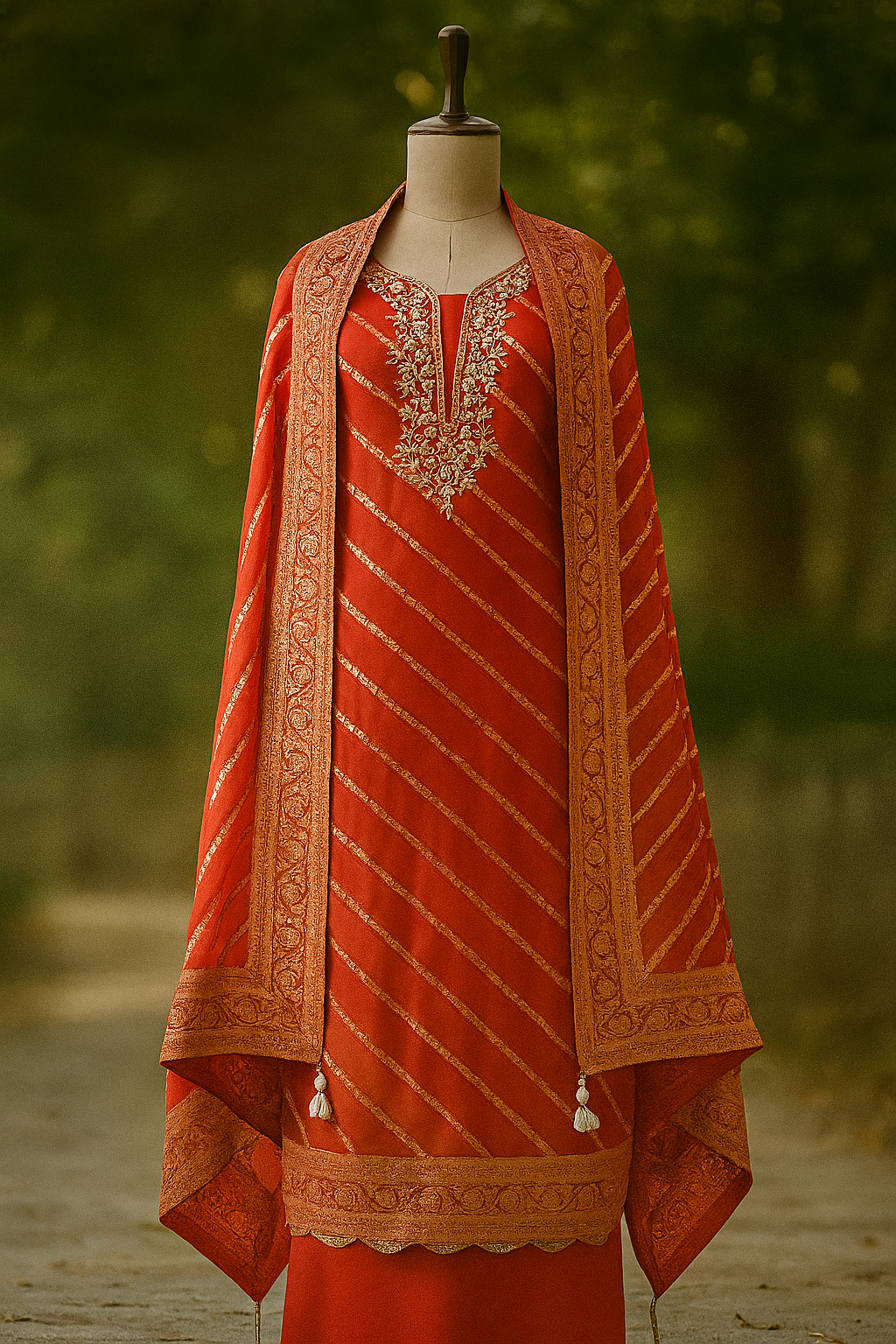 Unstitched Silk Dupioni Shantung Suit in Orange