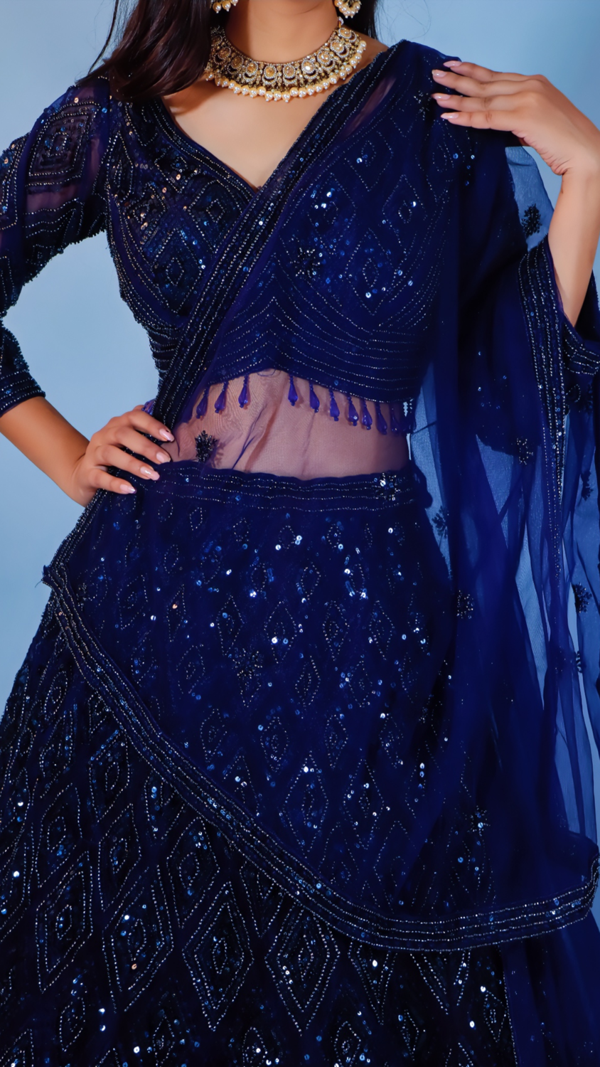Navy Blue Lehenga with Sequins & Beadwork
