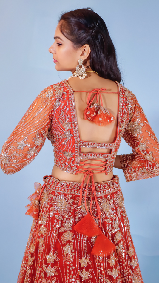 Orange Lehenga with Sequin