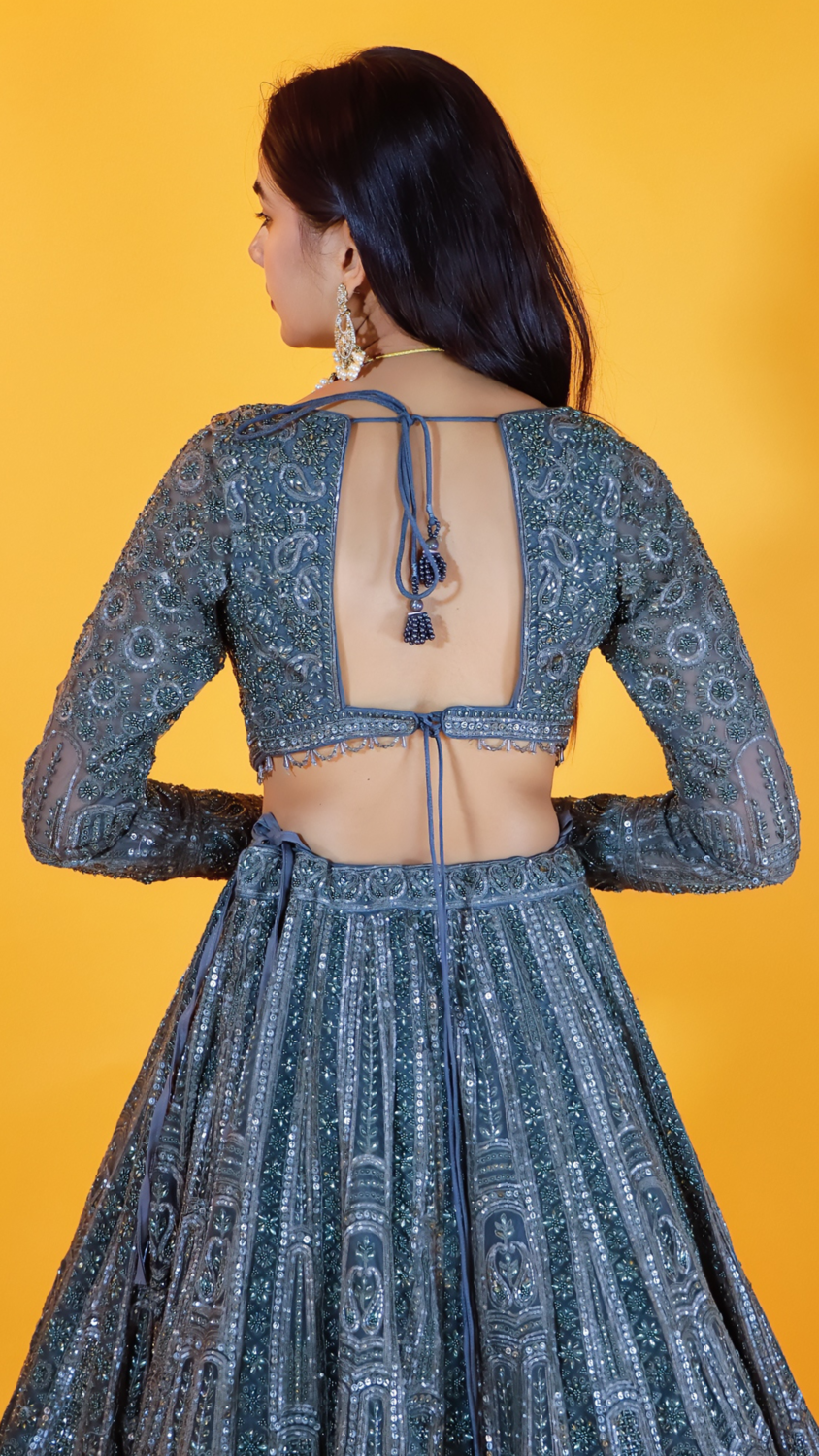 Green Lehenga with Thread Embroidery