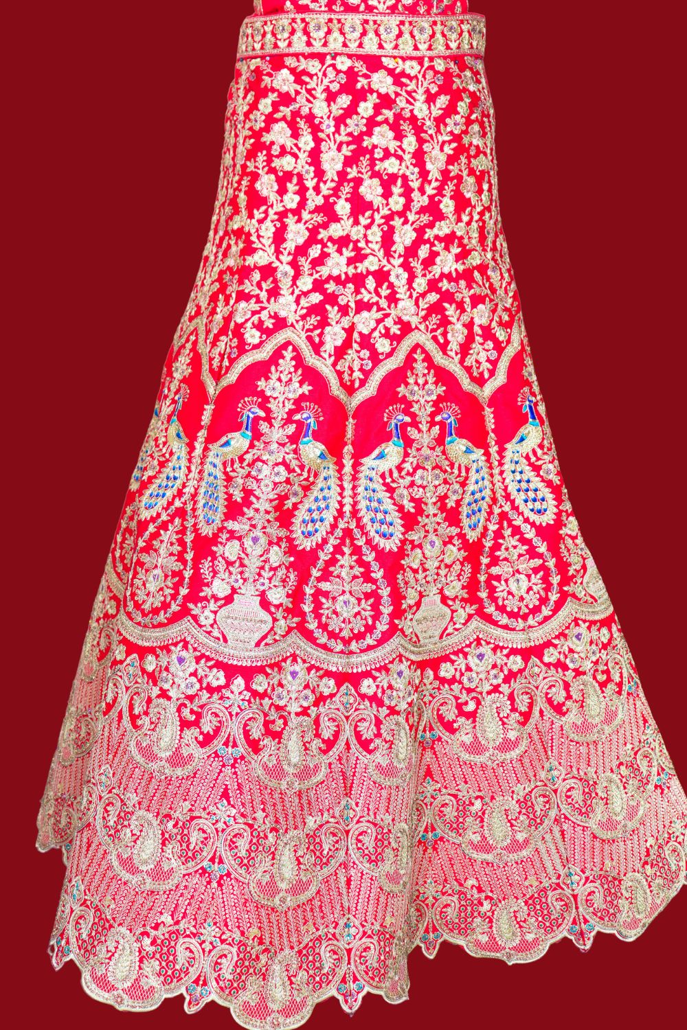 Tomato Red Raw Silk Bridal Lehenga