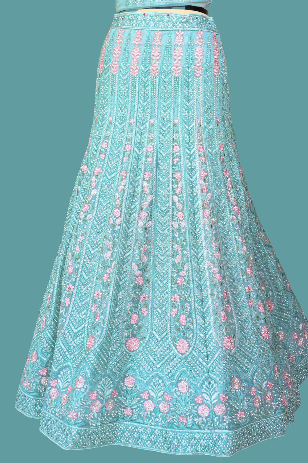 Light Blue Net Crop Top Lehenga
