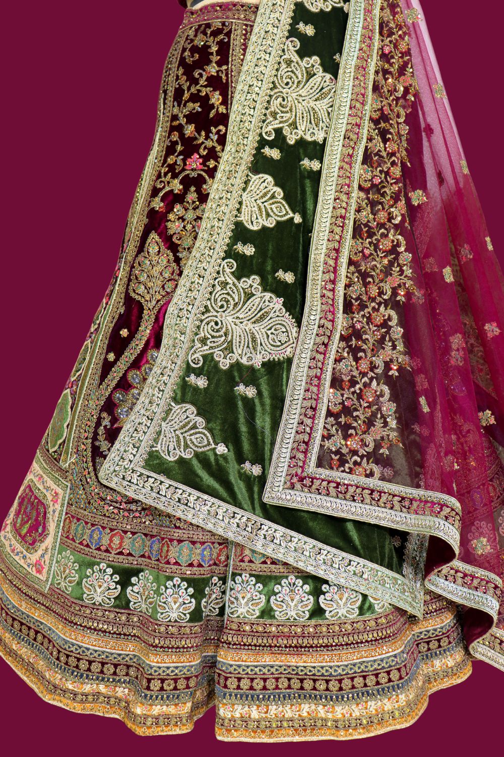 Regal Maroon Velvet Lehenga