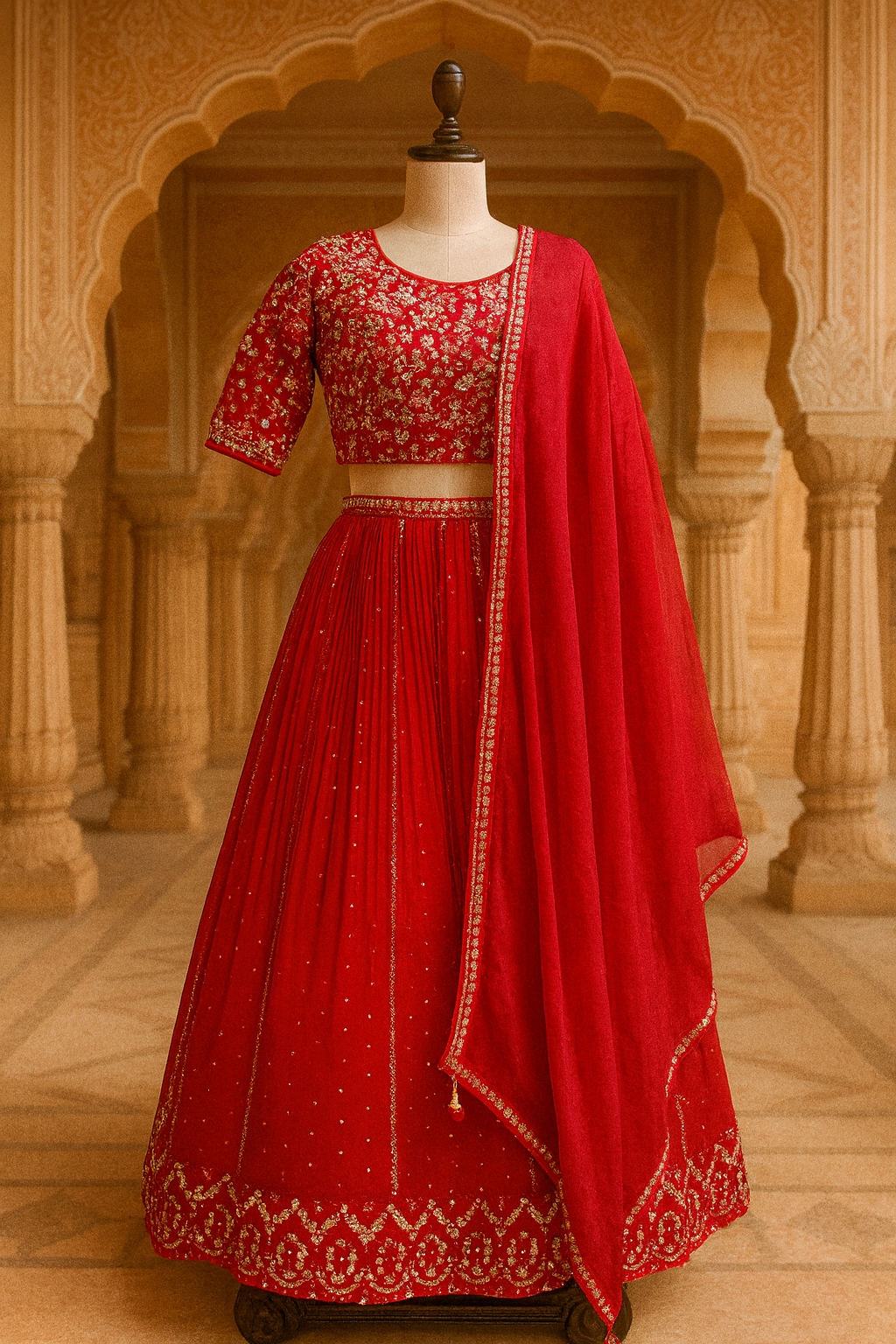 Crop Top Lehenga in Red