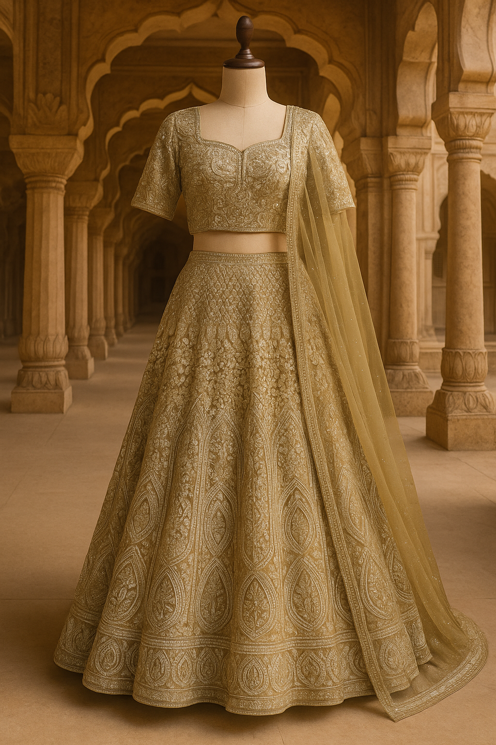 Crop Top Lehenga in Olive