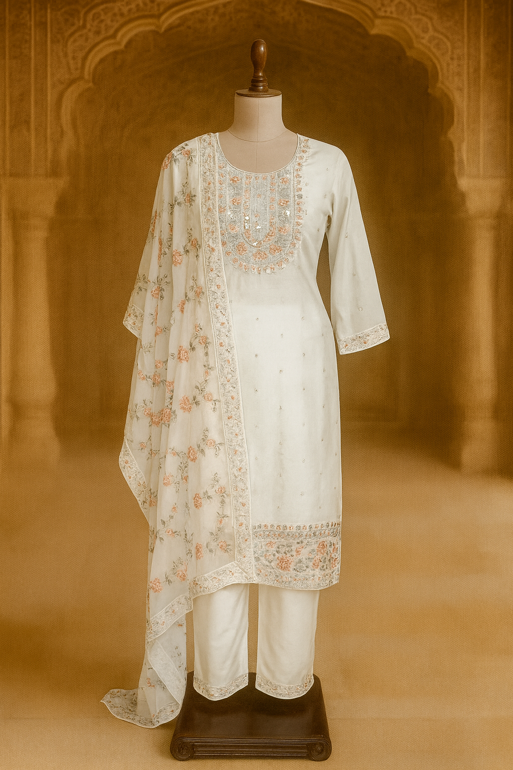Kurti with Pant & Dupatta in Cotton