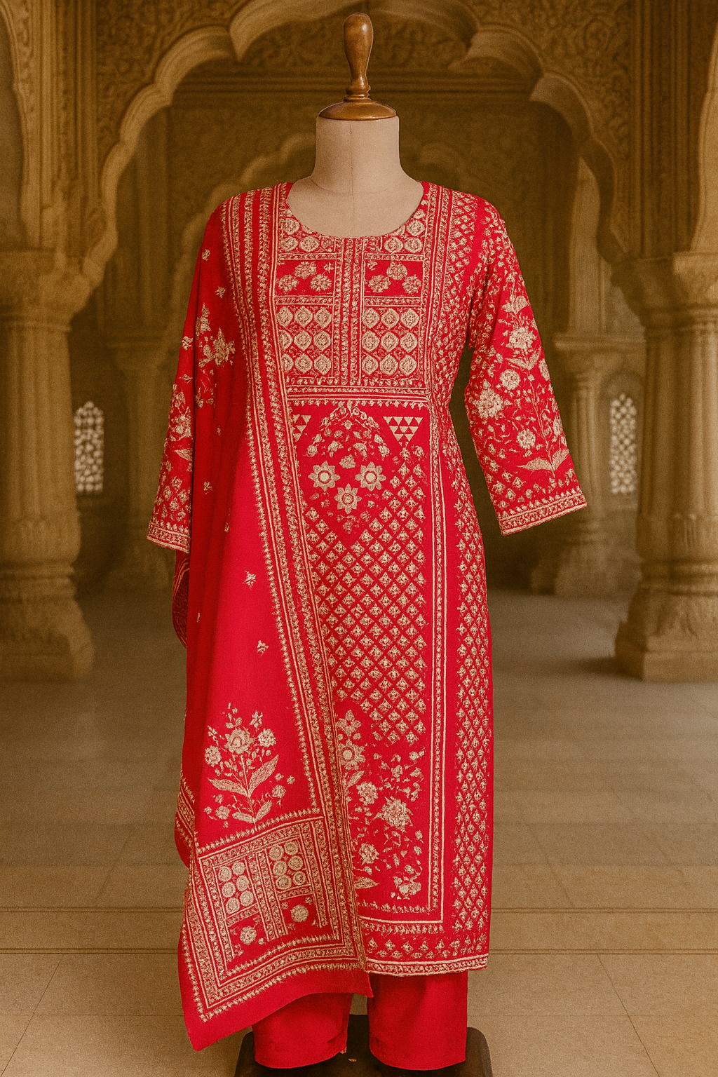 Pink Cotton Stitched Suit with Cut dana