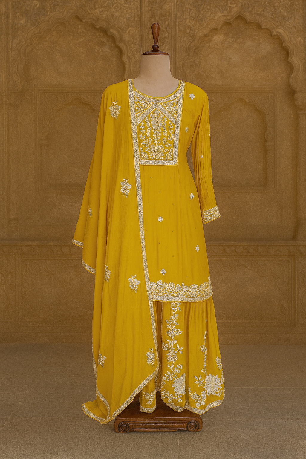 Yellow Kurti with skirt and duptta