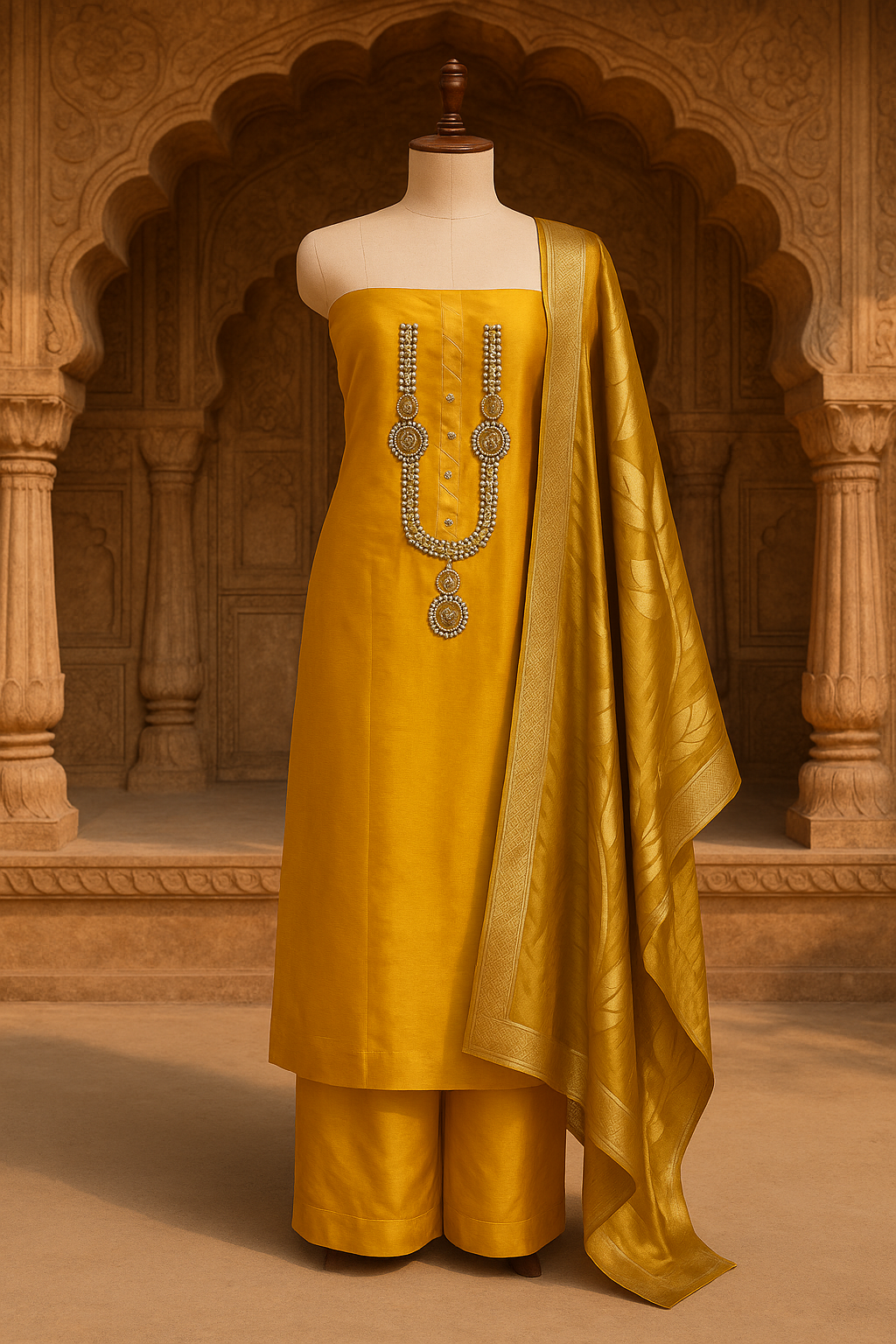 Unstitched Suit set in Mustard Yellow