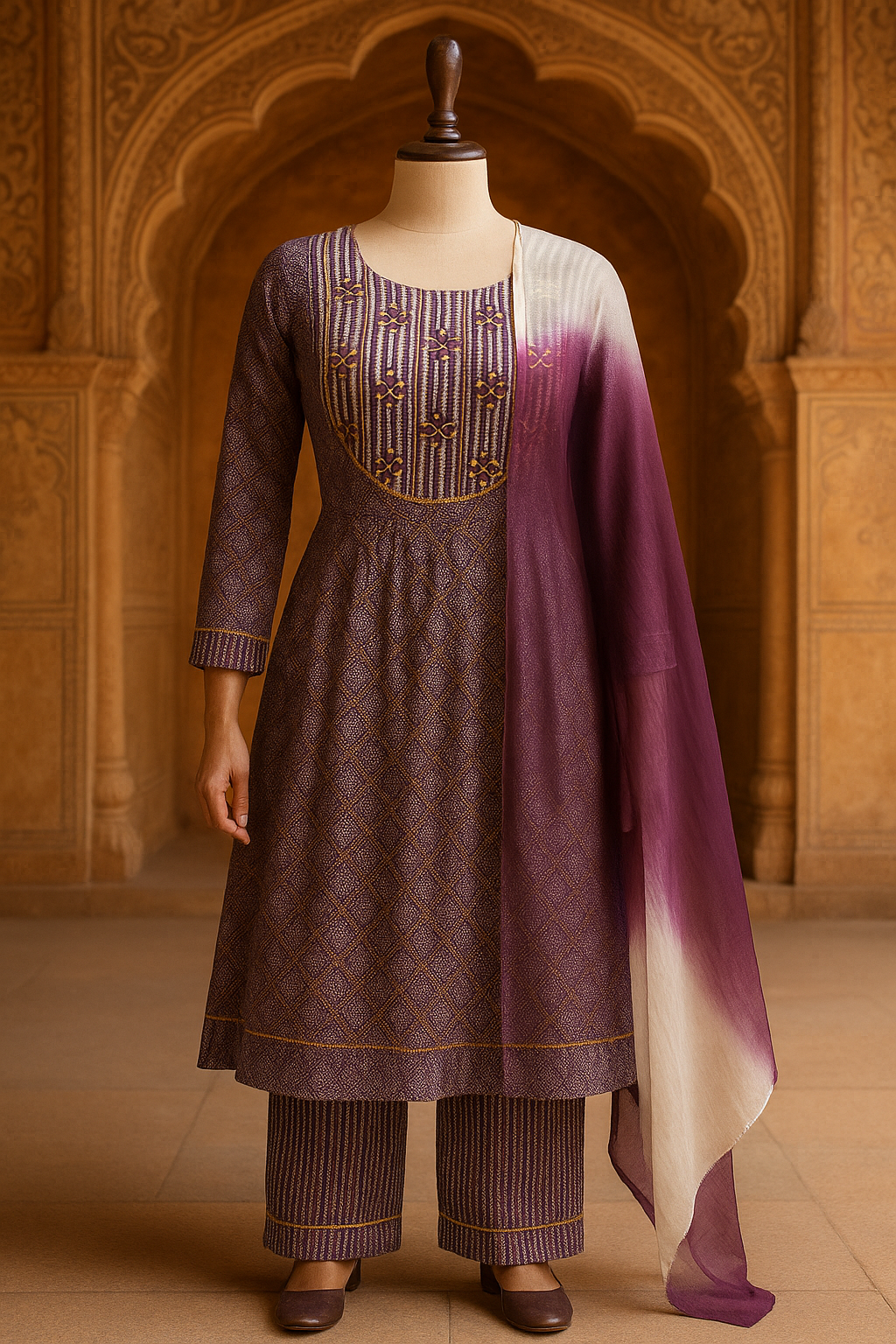 Elegant Wine Cotton Stitched Suit
