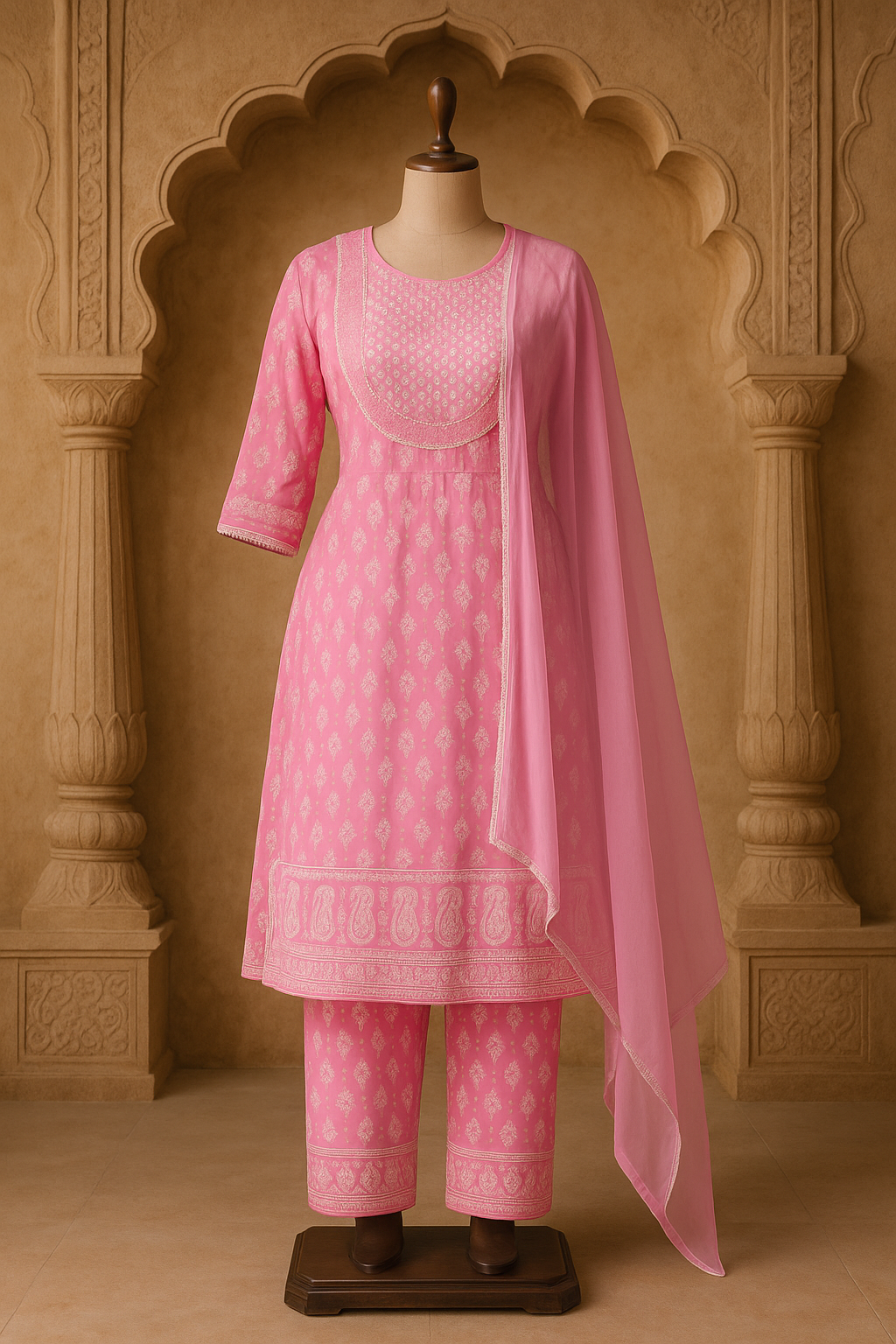 Pink Frock Suit with Pant & Dupatta
