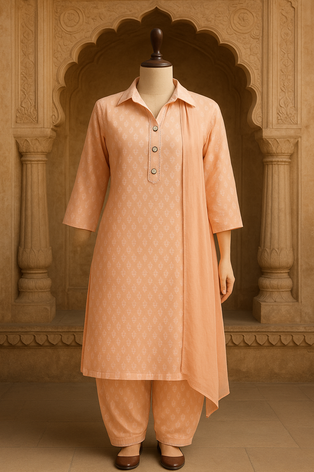 Printed Cotton Kurti with Pant & Dupatta Set