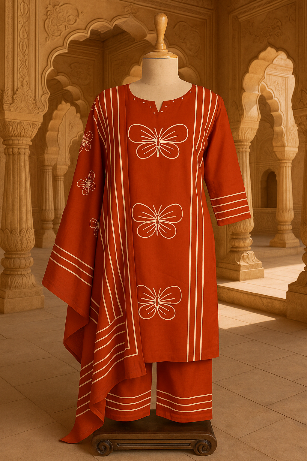 Orange Cotton Kurti with Palazzo & Dupatta
