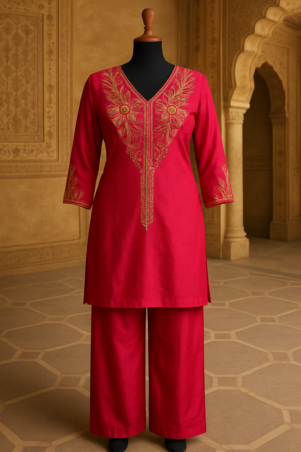 Pink Santoon Cord Set with Beads & Zari Work