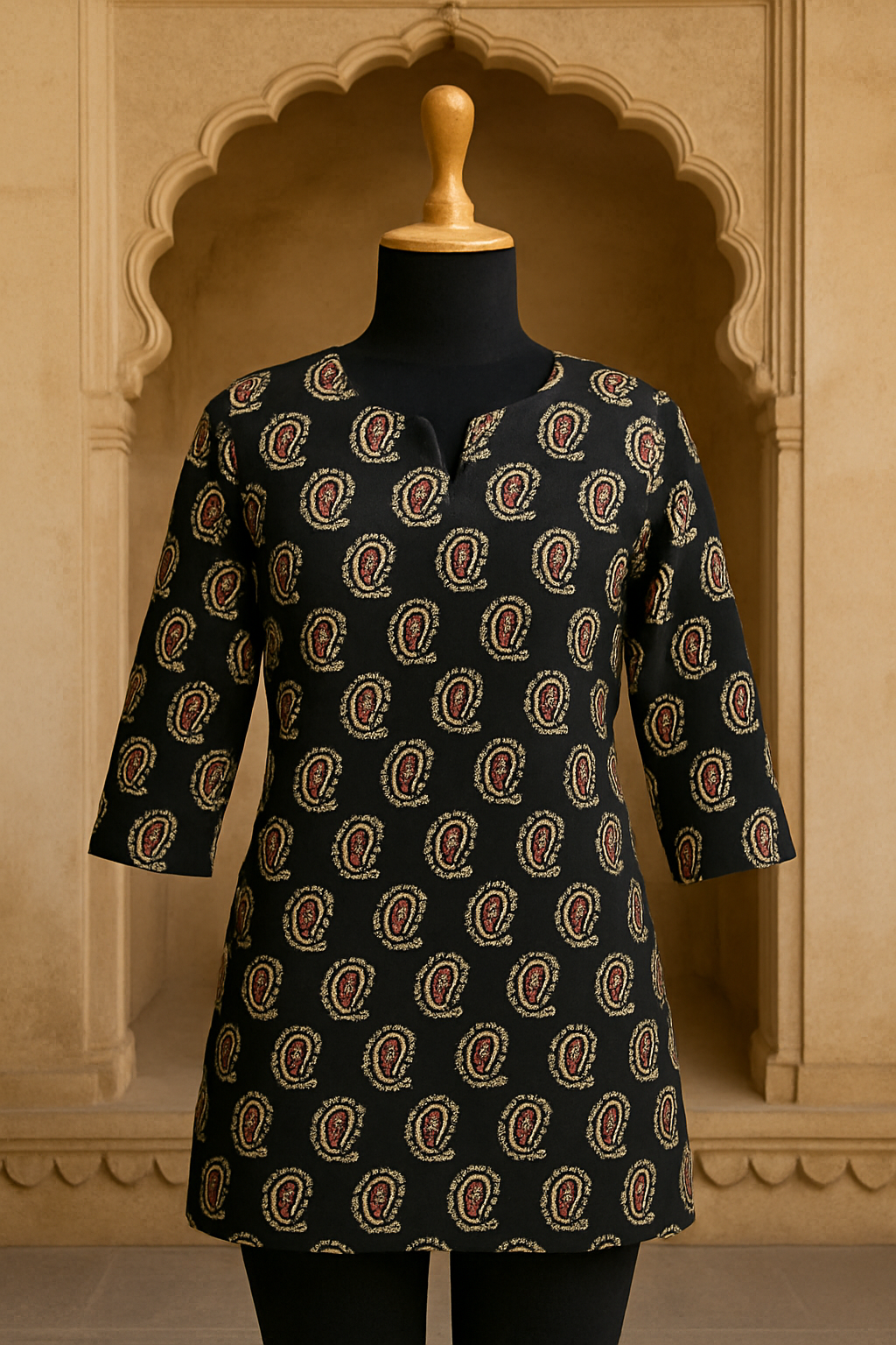 Black Paisley Print Kurti